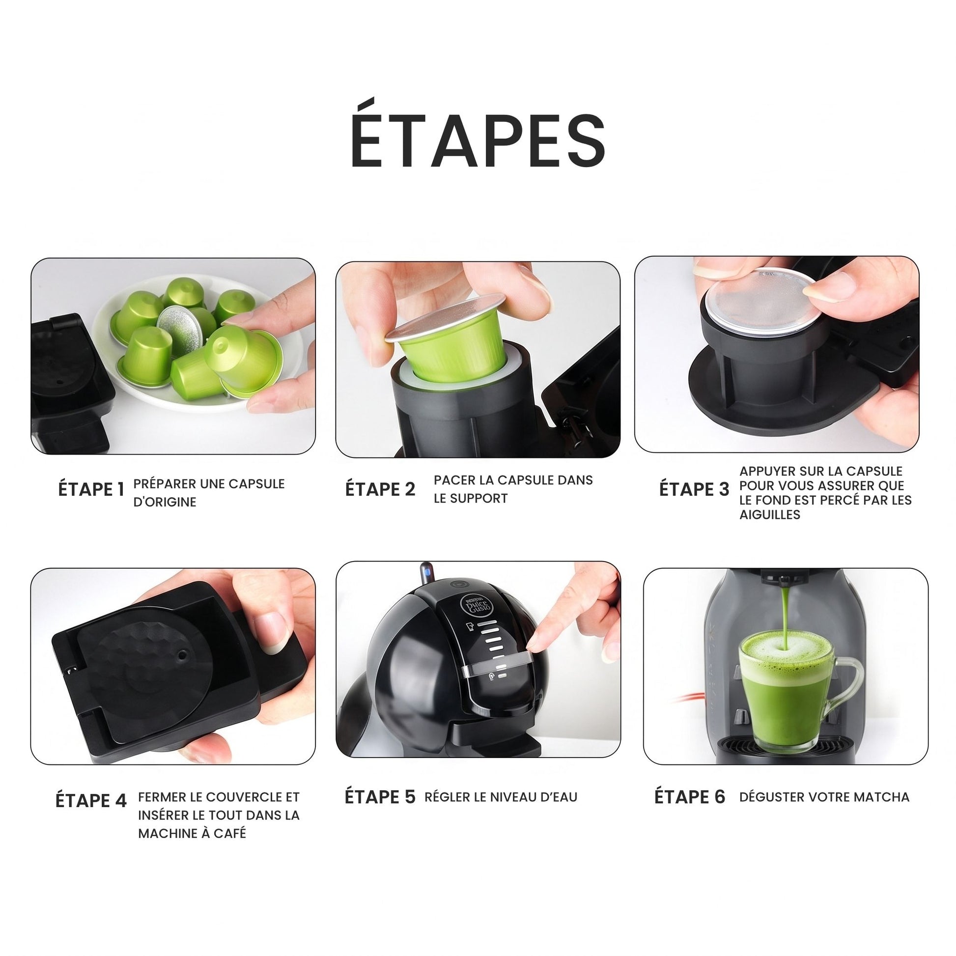 Adaptateur permettant d'utiliser les capsules de matcha Nespresso® sur une machine Dolce Gusto®