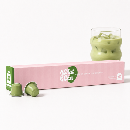 Boîte de capsules de matcha cérémonie HelloMatcha compatibles Nespresso®